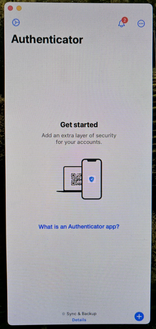 Authenticator App by 2stable on Mac with plus sign highlighted