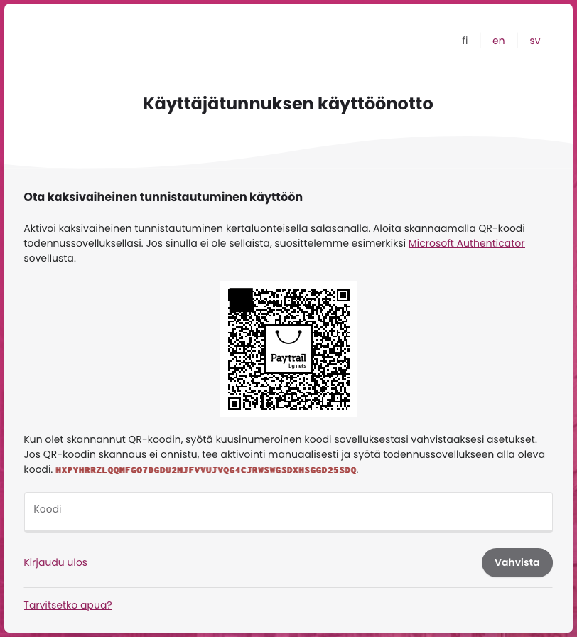 Kaksivaiheinen tunnistautuminen (2FA) Windows PC – Paytrail tukipalvelu