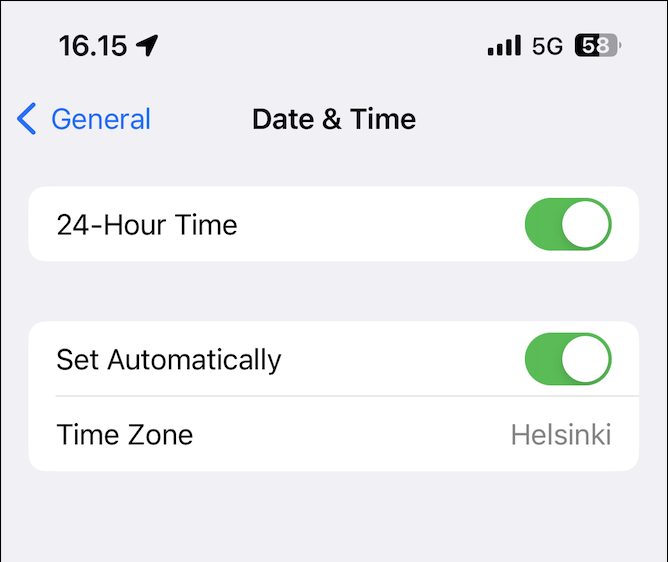 iPhone päivämäärä ja aika
